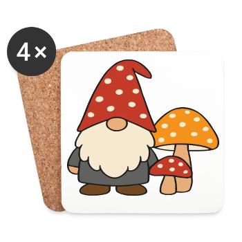 Autumnal garden gnome gnome with mushrooms motif - Coasters (set of 4) - white - Front