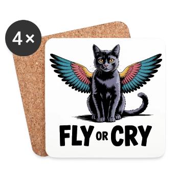 Fly or Cry Cat - Coasters (set of 4) - white - Front