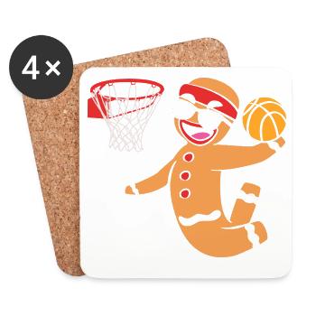 Gingerbread Man Christmas Basketball Gingerbread - Coasters (set of 4) - white - Front