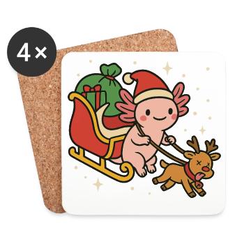 Axolotl en traîneau de Noël mignon - Dessous de verre (lot de 4) - blanc - Devant