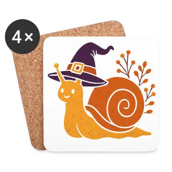 Niedliche Schnecke mit Hexenhut - Untersetzer (4er-Set) - Weiß - Vorne