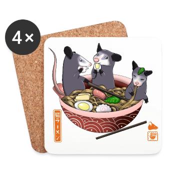 Opossum Mangeant Ramen T-shirt drôle - Dessous de verre (lot de 4) - blanc - Devant