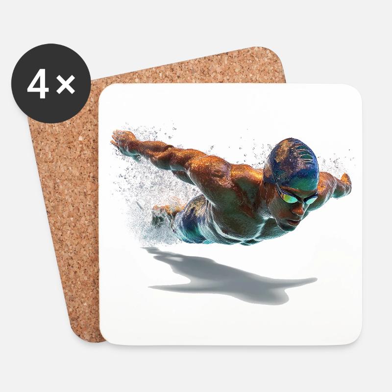 Farbenfeuer Schwimmer im Freistil - Untersetzer (4er-Set) - Weiß