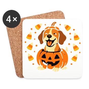 Chiot Halloween dans Citrouille Souriante - Dessous de verre (lot de 4) - blanc - Devant