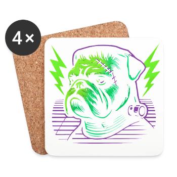 Bulldog Neon Sewing Stitch - Coasters (set of 4) - white - Front