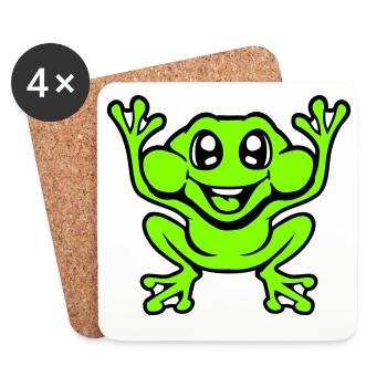 Frog Toad Laughs Funny Jumping Happy Comic - Coasters (set of 4) - white - Front