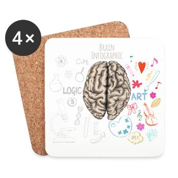 Infografik Gehirn Brain Infographic - Untersetzer (4er-Set) - Weiß - Vorne
