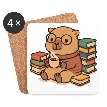 Capybara Bookworm – Books & Coffee ☕📚 - Coasters (set of 4) - white - Front