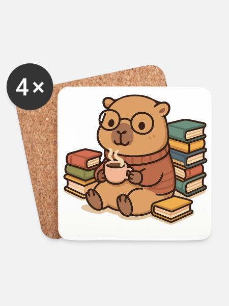 Capybara Leseratte – Bücher & Kaffee ☕📚 - Untersetzer (4er-Set) - Weiß