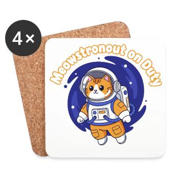 Meowstronaut On Duty - Untersetzer (4er-Set) - Weiß - Vorne
