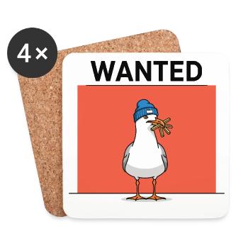 Illustration d'une mouette avec des frites et un bonnet - Dessous de verre (lot de 4) - blanc - Devant