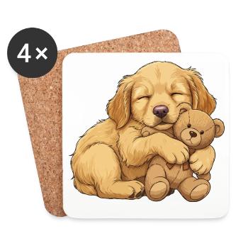 Chiot Golden Retriever avec ours en peluche - Dessous de verre (lot de 4) - blanc - Devant