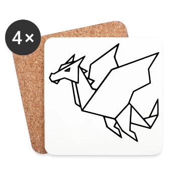 Dragon origami | Vecteur d’art pliant japonais - Dessous de verre (lot de 4) - blanc - Devant