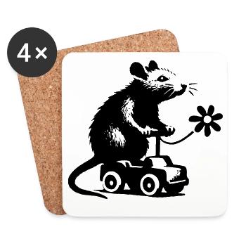 Rat playing with toy car - Coasters (set of 4) - white - Front