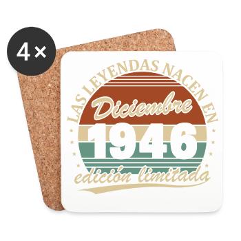 Décembre 1946 Vintage Rétro Anniversaire - Dessous de verre (lot de 4) - blanc - Devant