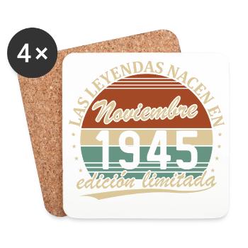 Novembre 1945 Vintage Rétro Anniversaire - Dessous de verre (lot de 4) - blanc - Devant