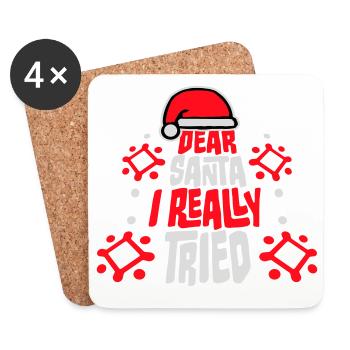 Cher Père Noël, j’ai vraiment essayé l’humour de Noël drôle - Dessous de verre (lot de 4) - blanc - Devant