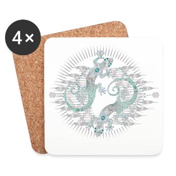 Two ornate geckos in a silver ornamental circle - Coasters (set of 4) - white - Front