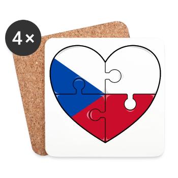 Czech Republic Flag Heart Puzzle - Coasters (set of 4) - white - Front
