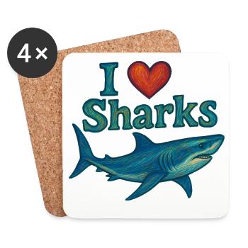 J’adore les requins - Dessous de verre (lot de 4) - blanc - Devant