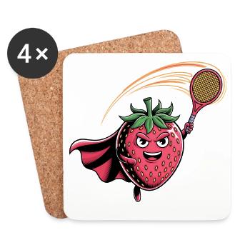 Fraise Superhero Tennis Smash avec raquette - Dessous de verre (lot de 4) - blanc - Devant