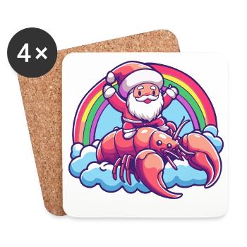 Lobster Crab Santa Claus Christmas - Coasters (set of 4) - white - Front