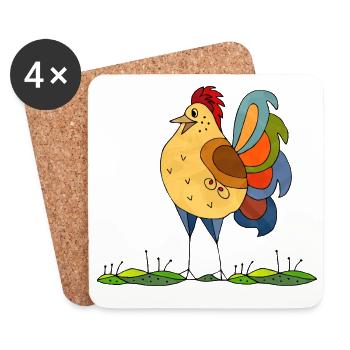 Coq - Dessous de verre (lot de 4) - blanc - Devant