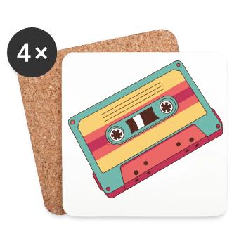Bunte Retro Kassette aus den 80er Jahren - Untersetzer (4er-Set) - Weiß - Vorne
