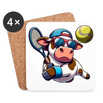 Cool Tennis Cow with Racket and Ball - Coasters (set of 4) - white - Front