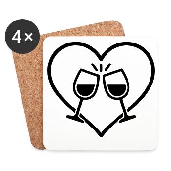 Verres à vin Coeur Amour Cheers Cadeau - Dessous de verre (lot de 4) - blanc - Devant