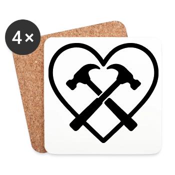 Marteaux croisés coeur constructeur outils de bricolage - Dessous de verre (lot de 4) - blanc - Devant