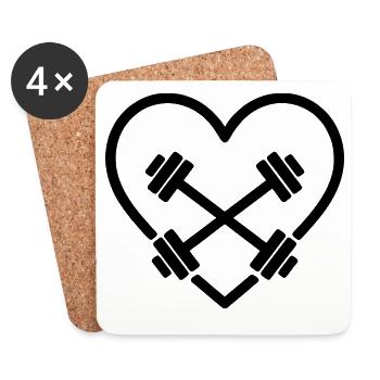 Haltérophilie, Cœur, Fitness, Gymnase, Force - Dessous de verre (lot de 4) - blanc - Devant