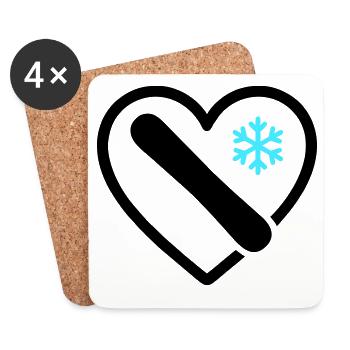 Snowboard Coeur Montagne Neige Hiver - Dessous de verre (lot de 4) - blanc - Devant