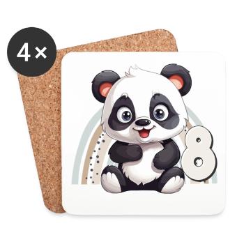 8ème anniversaire Panda Ours Arc-en-ciel Mignon Mignon - Dessous de verre (lot de 4) - blanc - Devant