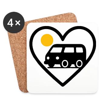 Vanlife Heart Van Travel Road Adventure - Dessous de verre (lot de 4) - blanc - Devant