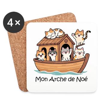 Arche de Noé avec des chats - Dessous de verre (lot de 4) - blanc - Devant