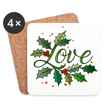 Love lettering with Christmas holly - Coasters (set of 4) - white - Front