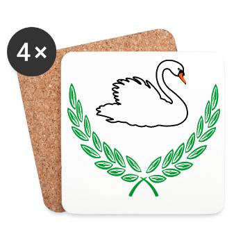 Cygne en couronne de laurier vert - Dessous de verre (lot de 4) - blanc - Devant