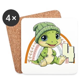 4e anniversaire Dinosaure Arc-en-ciel mignon mignon - Dessous de verre (lot de 4) - blanc - Devant