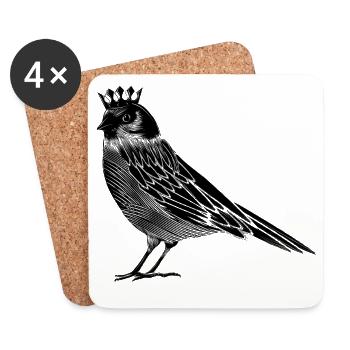 Bird with crown – elegant line art motif - Coasters (set of 4) - white - Front