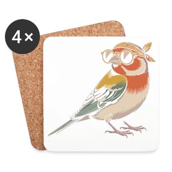 RetroVogel mit Bandana - Untersetzer (4er-Set) - Weiß - Vorne