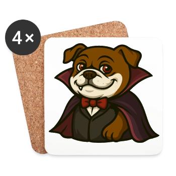 Mascotte bouledogue vampire mignonne en cape sombre - Dessous de verre (lot de 4) - blanc - Devant