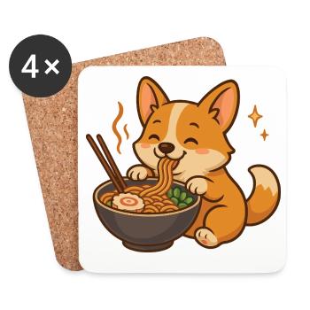 Corgi aux nouilles, Ramen kawaii Corgi - Dessous de verre (lot de 4) - blanc - Devant