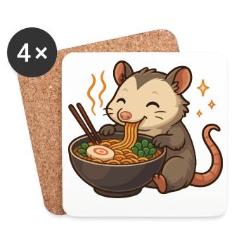Opossum with noodles ramen kawaii opossum - Coasters (set of 4) - white - Front