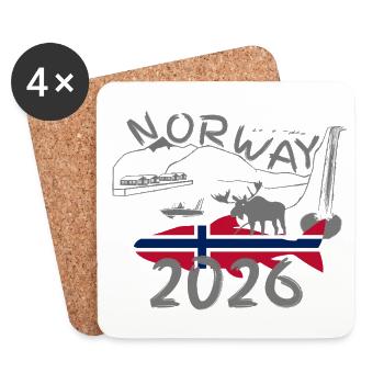 Norway 2026 Salmon with Mountains and Moose Fishing - Coasters (set of 4) - white - Front