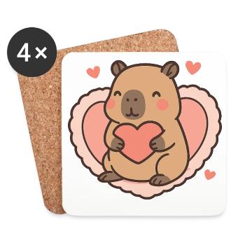 Capybara im Herzrahmen – Süßes Valentinsmotiv - Untersetzer (4er-Set) - Weiß - Vorne