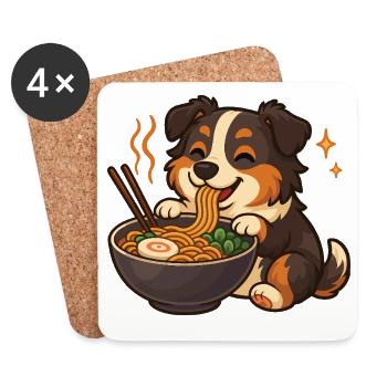 Australian Shepherd with Noodles Ramen kawaii - Coasters (set of 4) - white - Front