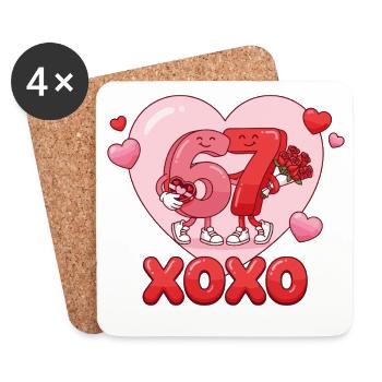6 7 Sechs Sieben Meme Valentinstag Liebesgeschenk  - Untersetzer (4er-Set) - Weiß - Vorne