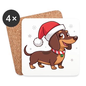 Dackelhund Weihnachts-Weihnachtsmütze - Untersetzer (4er-Set) - Weiß - Vorne
