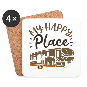 My Happy Place RV Camper Grunge Design - Coasters (set of 4) - white - Front